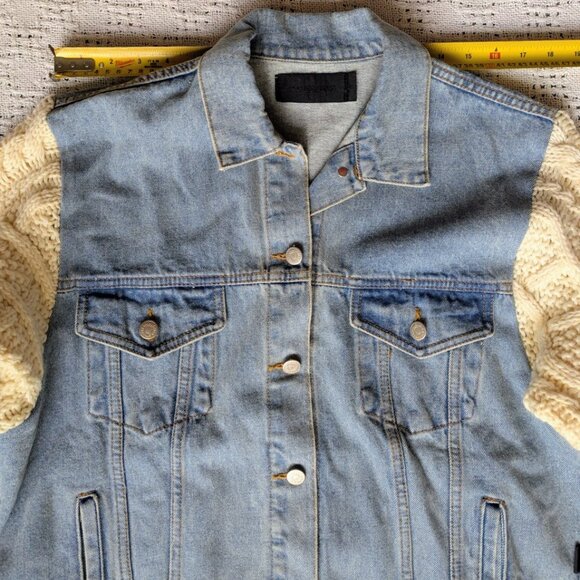STYLENANDA Women's Denim Jean Jacket with Knit Sleeves Size F (Free), Fits S/M/L - Picture 5 of 10